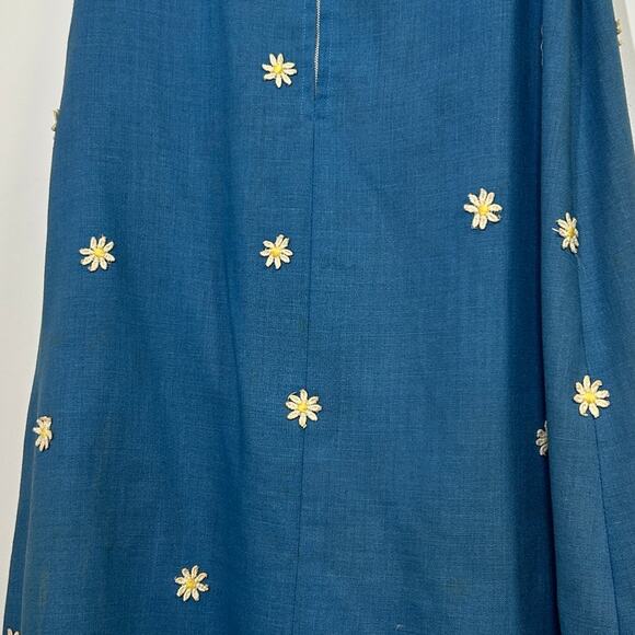 Vintage‎ 60s Blue Daisy Mini Dress Mod Cottagecore Floral Embroidery - Picture 9 of 13